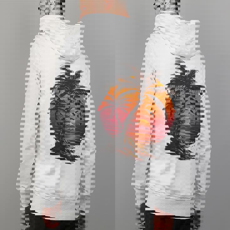 Vintage Retro Palm Trees Beach Sunset Tropical Summer 70 80S 80S Vintage Designs Funny Gifts Back Print Hoodie