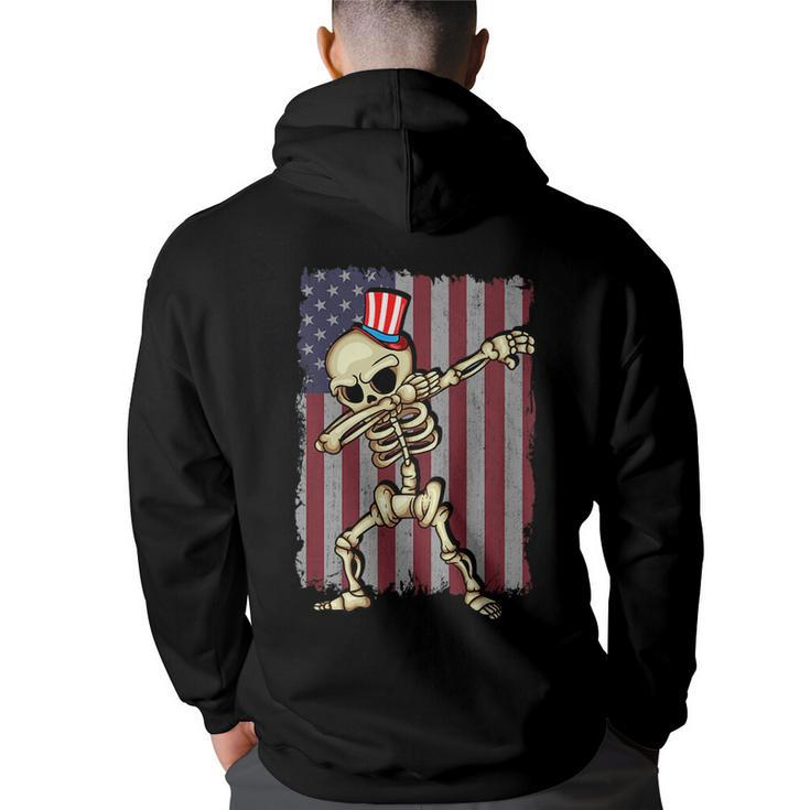 4Th Of July Dabbing Skeleton American Flag Dabbing   Back Print Hoodie