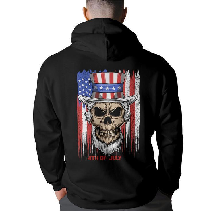 4Th Of July Patriotic Skeleton 4Th Of July American Flag  Patriotic Funny Gifts Back Print Hoodie