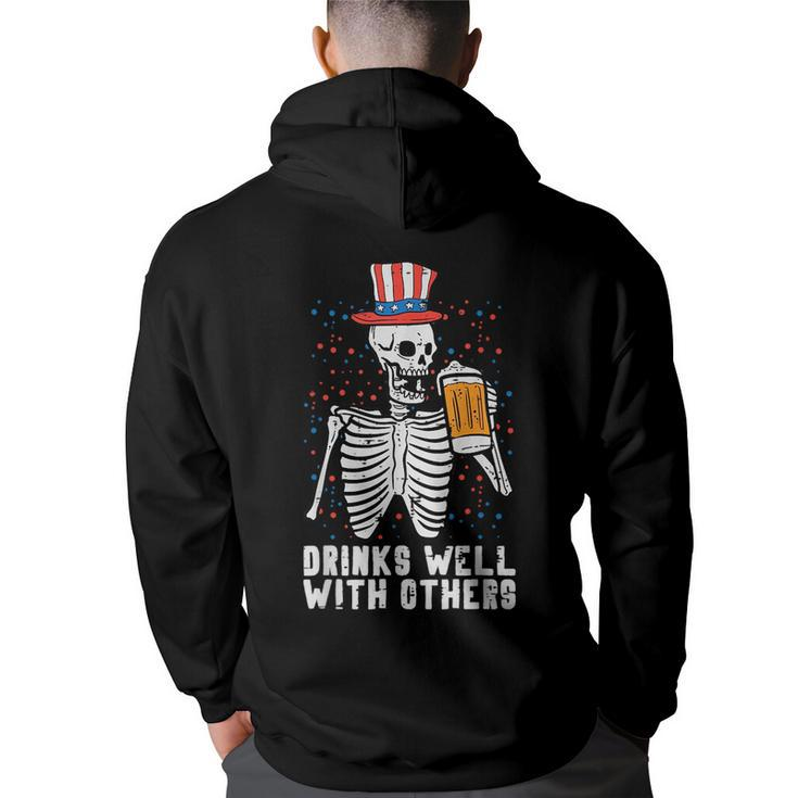 4Th Of July Skeleton American Flag Funny Patriotic Dad Men  Patriotic Funny Gifts Back Print Hoodie