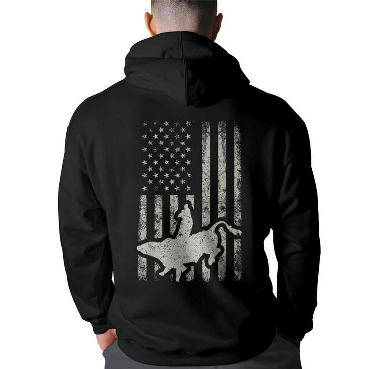 American Flag Bull Riding Cowboy Gift For Men Rodeo  Rodeo Funny Gifts Back Print Hoodie
