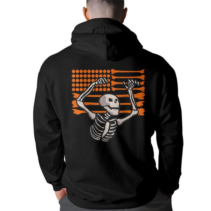 Bones And Pumpkins American Flag Skeleton Halloween Costume Halloween Funny Gifts Back Print Hoodie