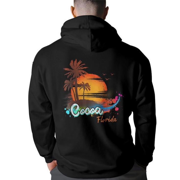 Cocoa Florida Beach Summer Vacation Palm Trees Sunset Men  Florida Gifts & Merchandise Funny Gifts Back Print Hoodie