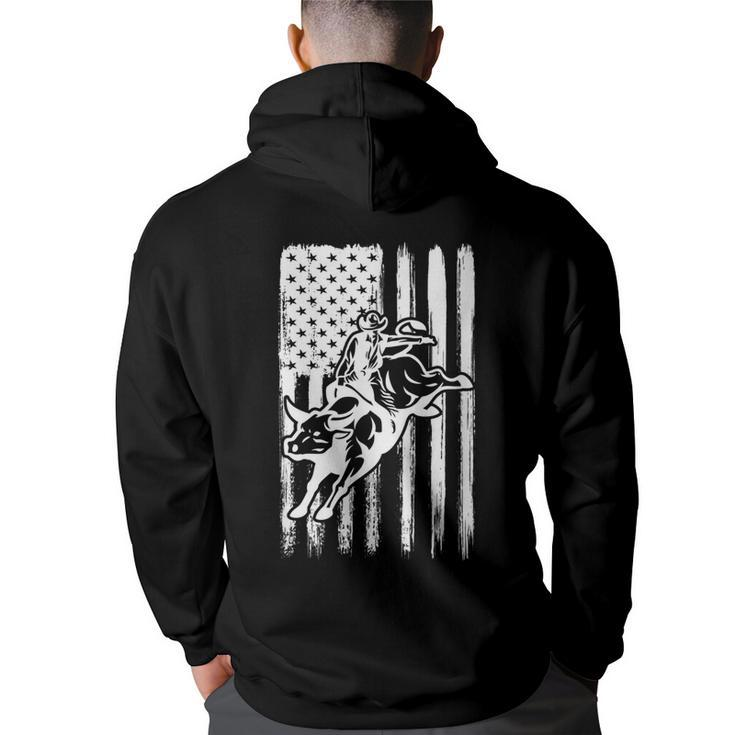 Cowboy Bull Rider - Us American Flag Rodeo Bull Riding  Rodeo Funny Gifts Back Print Hoodie