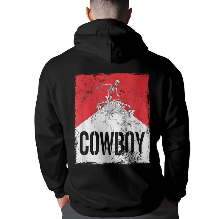 Funny Cowboy Killer Western Rodeo Skeleton Bull Horn Skull  Rodeo Funny Gifts Back Print Hoodie