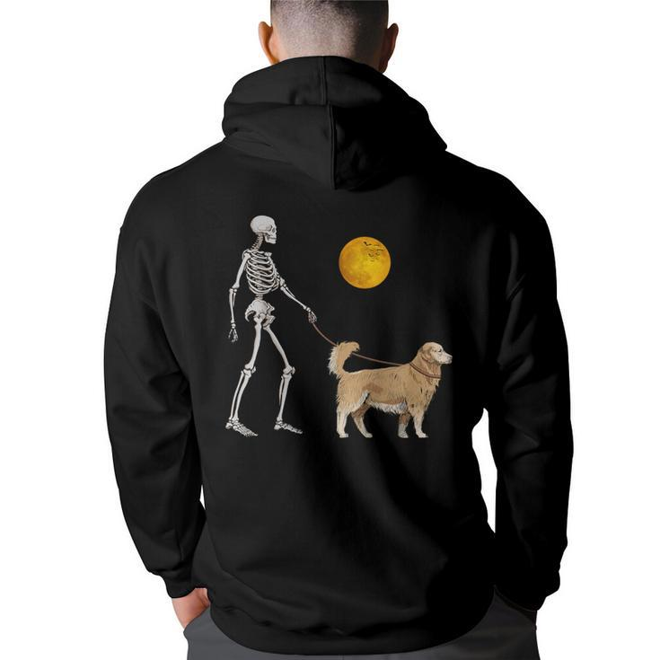 Golden Retriever Skeleton Dog Walking Halloween Costume Hoodie Back Print