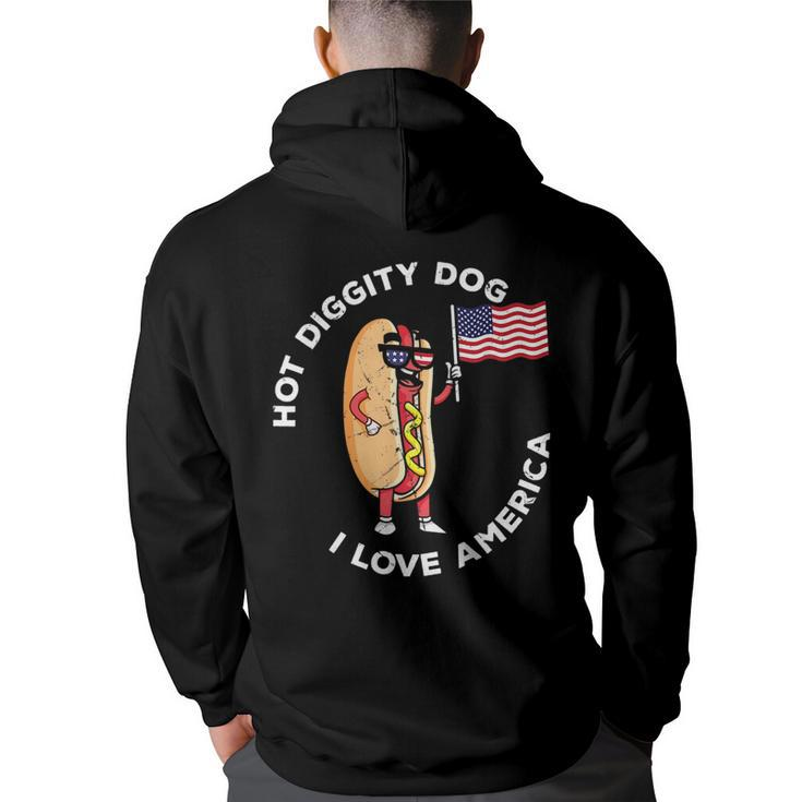 Hot Diggity Dog July 4Th Patriotic Bbq Picnic Usa Funny  Patriotic Funny Gifts Back Print Hoodie