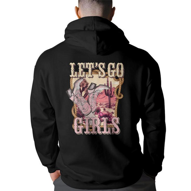 Lets Go Girl Cowboy Pink Boot Retro Western Country  Back Print Hoodie