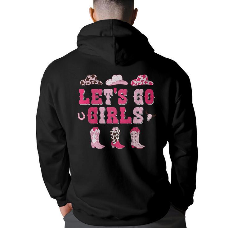 Lets Go Girls Western Pink Cowgirl Hat Boots Country Music  Back Print Hoodie
