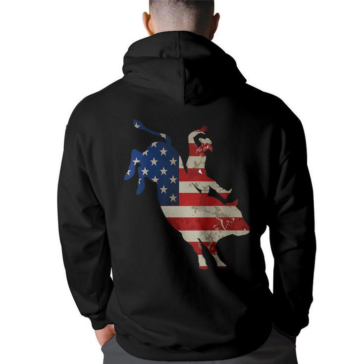 Patriotic American Rodeo Bull Riding Flag Perfect Cowboy   Patriotic Funny Gifts Back Print Hoodie