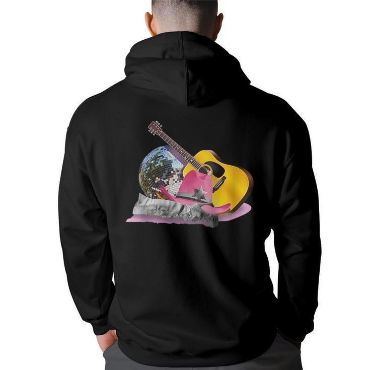 Pink Cowgirl Cowboy Hat Disco Ball Boots Guitar  Guitar Funny Gifts Back Print Hoodie