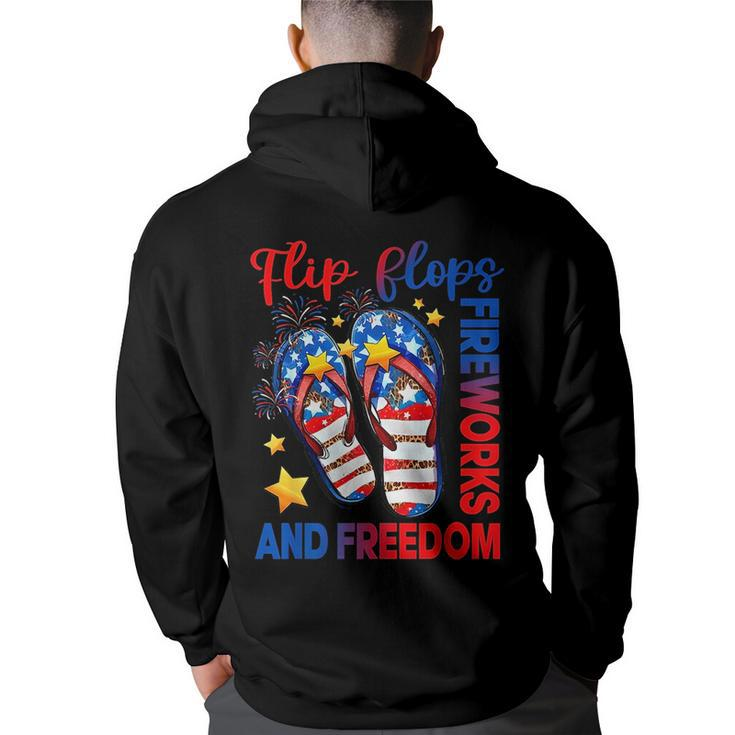Retro Flip Flops Fireworks & Freedom American Flag Summer  Freedom Funny Gifts Back Print Hoodie