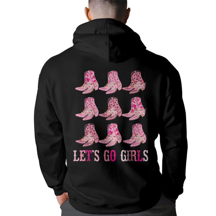 Retro Lets Go Girls Boot Pink Western Cowgirl  Back Print Hoodie
