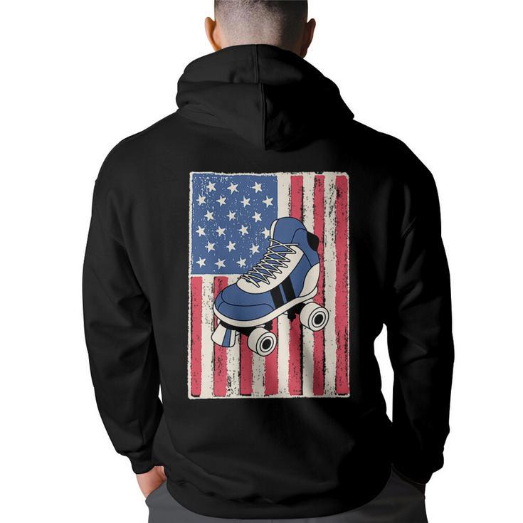 Roller Skate For Men Gift Skating American Flag Patriotic   Patriotic Funny Gifts Back Print Hoodie