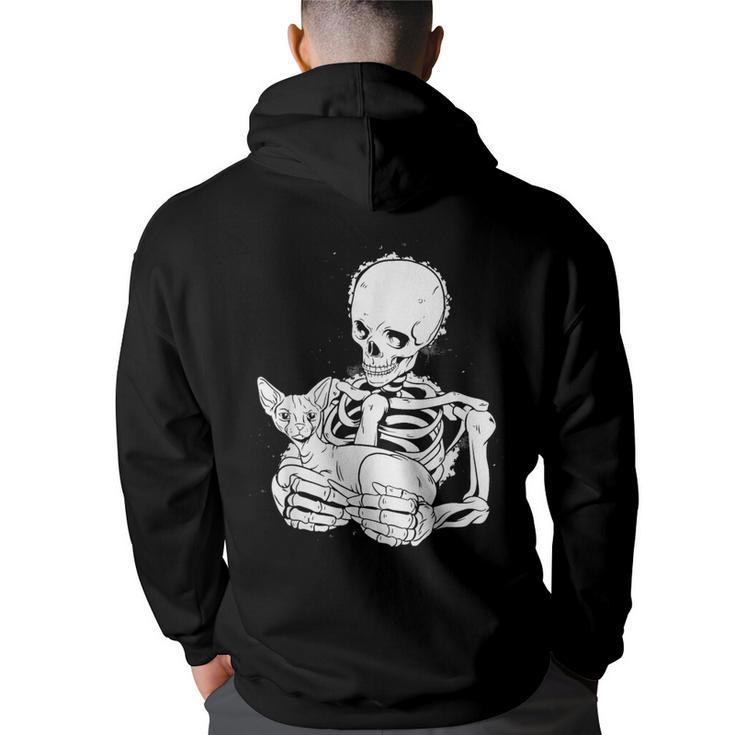 Skeleton Holding A Cat Lazy Halloween Costume Skull Hoodie Back Print