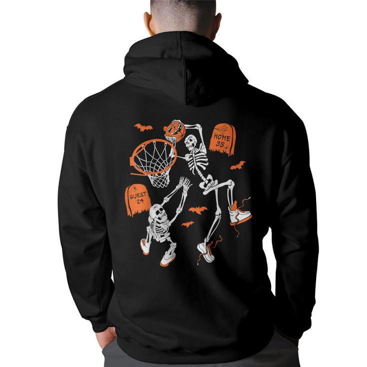 Spooky Skeleton Dunking Basketball Graveyard Halloween Hoodie Back Print