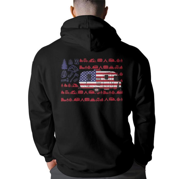 Tent Camper Van American Flag Camping 4Th Of July  Camping Funny Gifts Back Print Hoodie