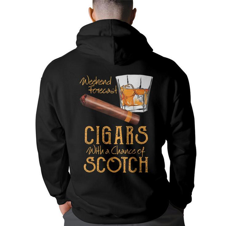Weekend Forecast Cigars Chance Of Bourbon Fathers Day Gift  Cigars Funny Gifts Back Print Hoodie