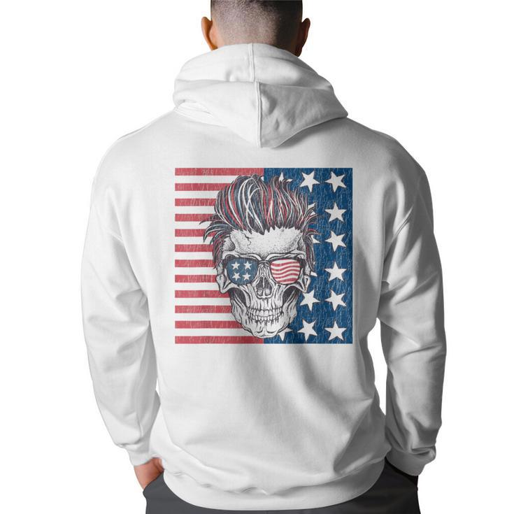 American Flag Skull Skeleton Biker T  4Th Of July  Biker Funny Gifts Back Print Hoodie