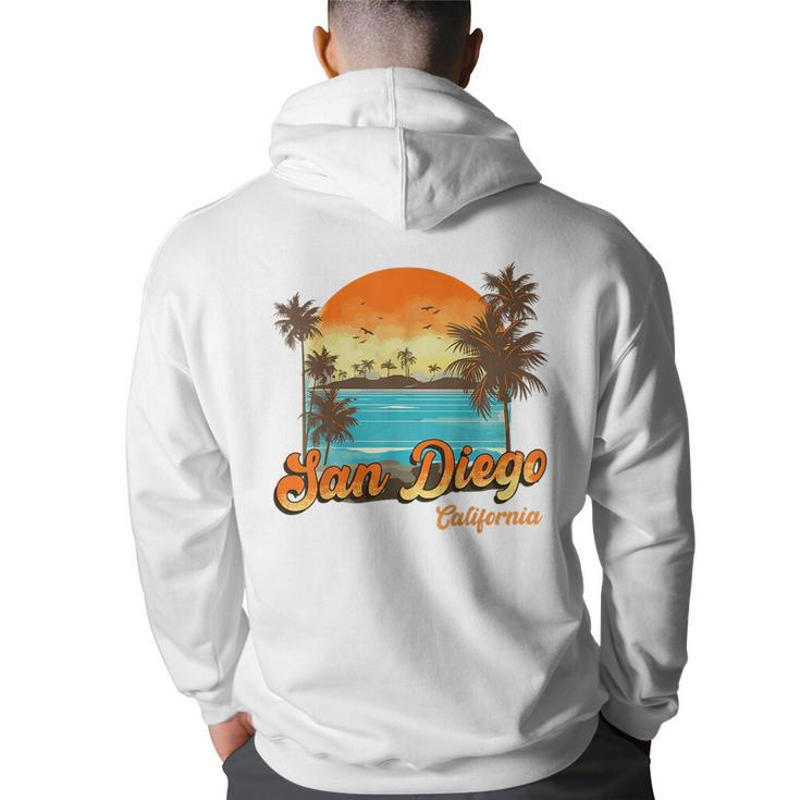 San Diego Beach Summer Vacation Sunset Palm Trees  San Diego Funny Gifts Back Print Hoodie