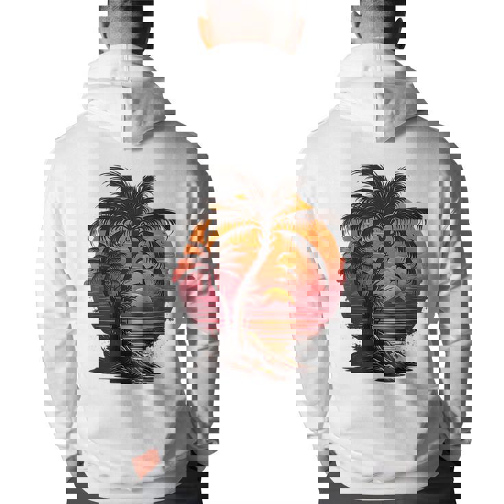Vintage Retro Palm Trees Beach Sunset Tropical Summer 70 80S 80S Vintage Designs Funny Gifts Back Print Hoodie