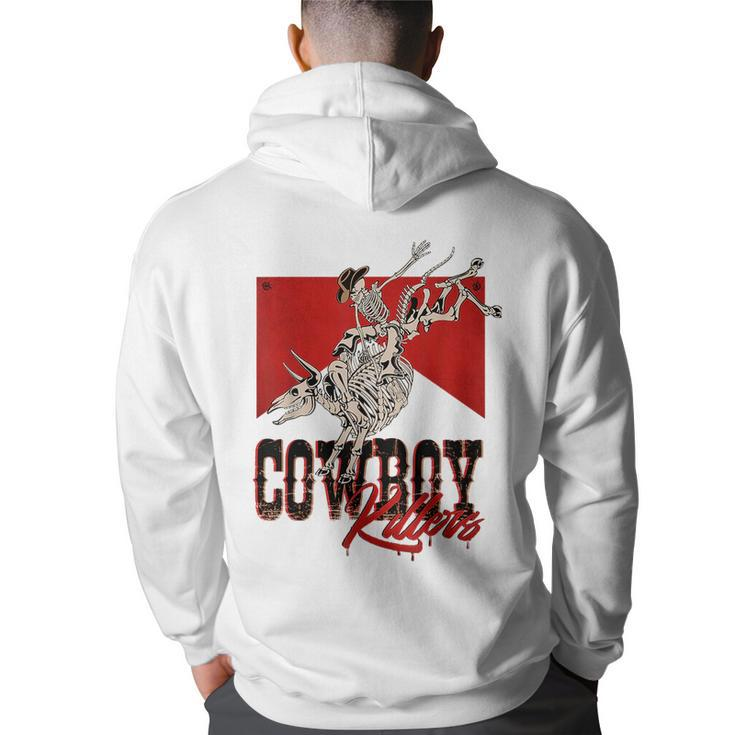 Western Cowboy Skull Punchy Killers Bull Skull Rodeo Howdy  Rodeo Funny Gifts Back Print Hoodie