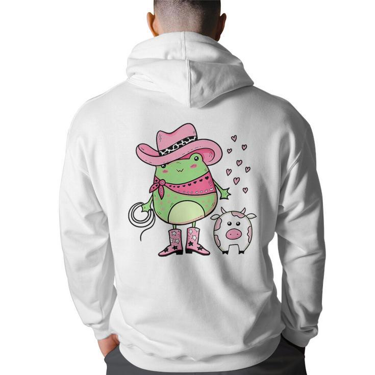 Western Cowgirl Hat Boots Cottagecore Frog Cow - Pink   Gifts For Frog Lovers Funny Gifts Back Print Hoodie
