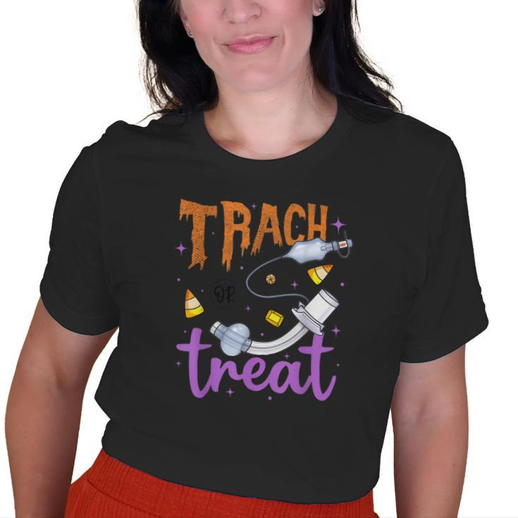 Trach Or Treat Nurse Respiratory Therapist Icu Rn Halloween Old Women T-shirt