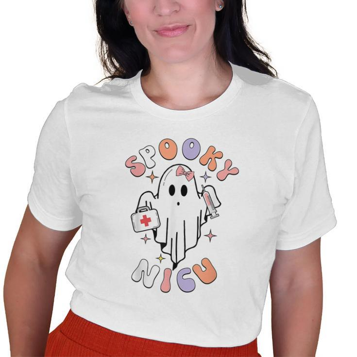 Groovy Ghost Halloween Ghost Boo Floral Spooky Nicu Nurse Old Women T-shirt