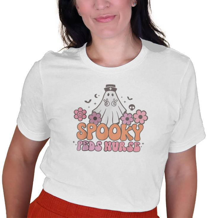 Spooky Peds Nurse Halloween Cute Ghost Pediatric Nurse Picu Old Women T-shirt
