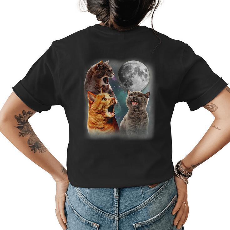 3 Cat Moon Howling Cat Head For Cat Lover Cat Dad Cat Mom  Womens Back Print T-shirt