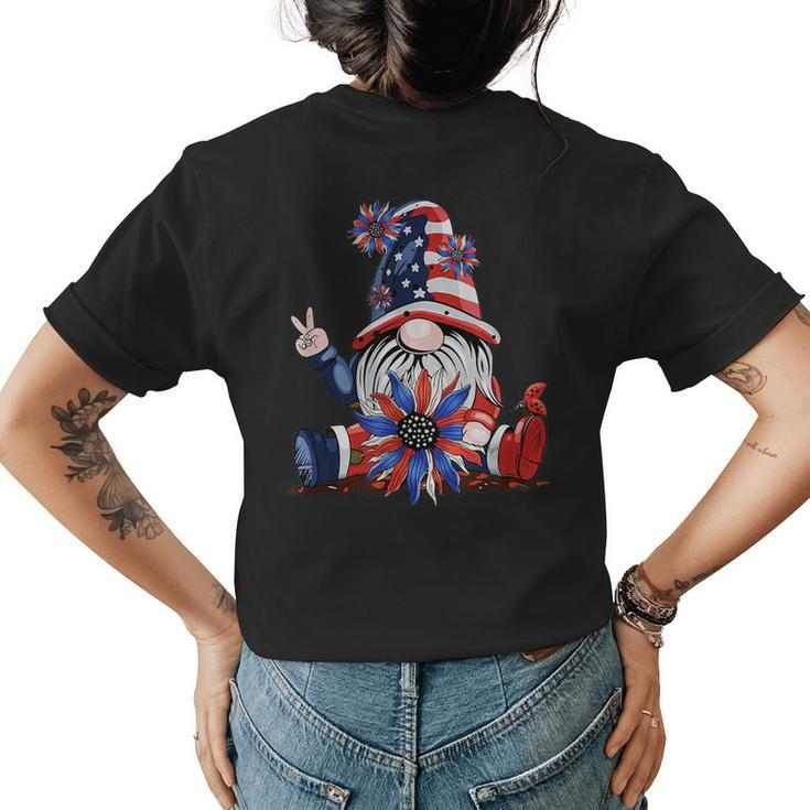 4Th Of July American Flag Patriotic Gnome With Sunflower  Womens Back Print T-shirt