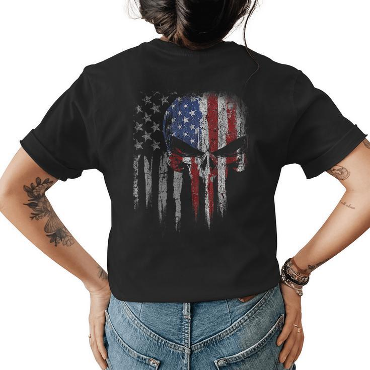 4Th Of July  For Women Men American Flag Skull Skeleton Womens Back Print T-shirt