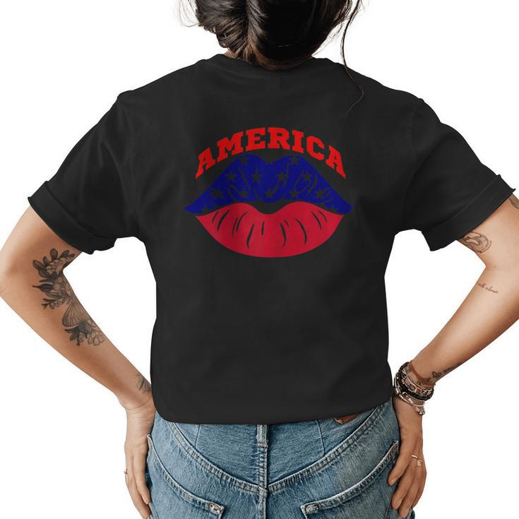 4Th Of July Top Lips American Flag Gift For Womens Womens Back Print T-shirt