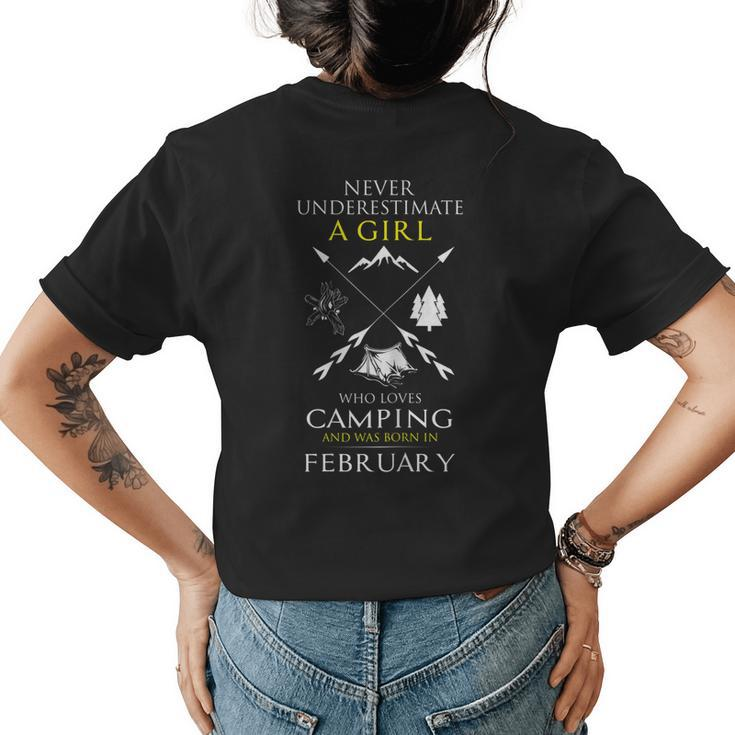 A Girl Who Loves Camping Born In February Camp Girl Vintage Womens Back Print T-shirt