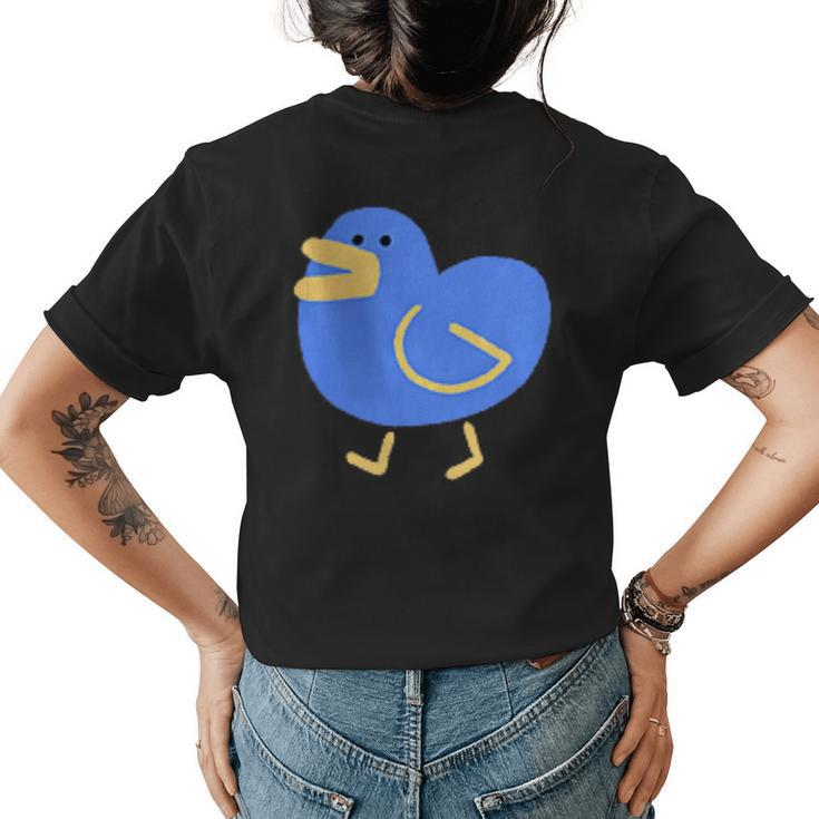A Small Minimally Designed And Illustrated Blue Duck  Women's Crewneck Short Sleeve Back Print T-shirt