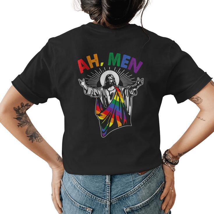 Ah Men Lgbt Gay Pride Jesus Rainbow Flag Christian Short  Womens Back Print T-shirt