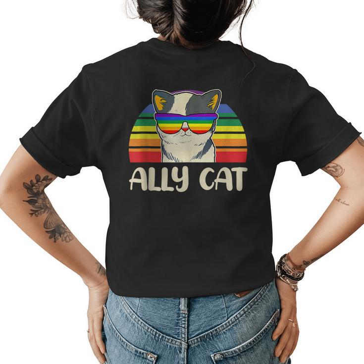 Ally Cat Glasses Sunset Rainbow Lgbt Gay Lesbian Trans Pride  Womens Back Print T-shirt