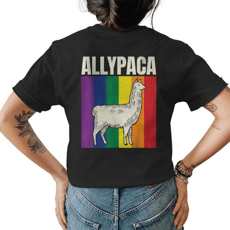 Allypaca Rainbow Alpaca Pun Gay Pride Ally Lgbt Joke Flag  Womens Back Print T-shirt