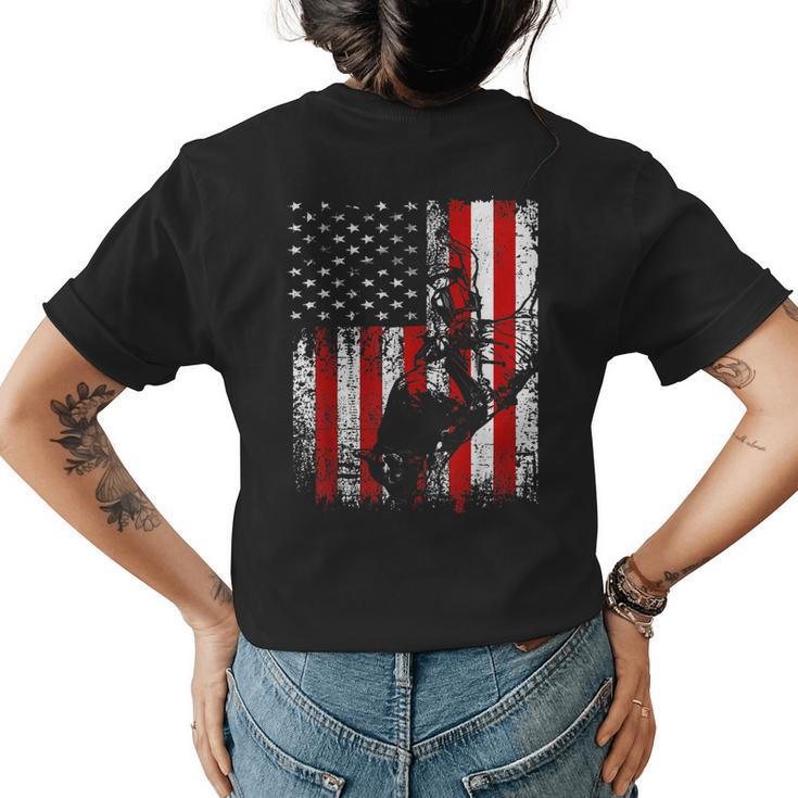 American Flag Bull Riding Rodeo Patriotic Men Gift  Patriotic Funny Gifts Womens Back Print T-shirt