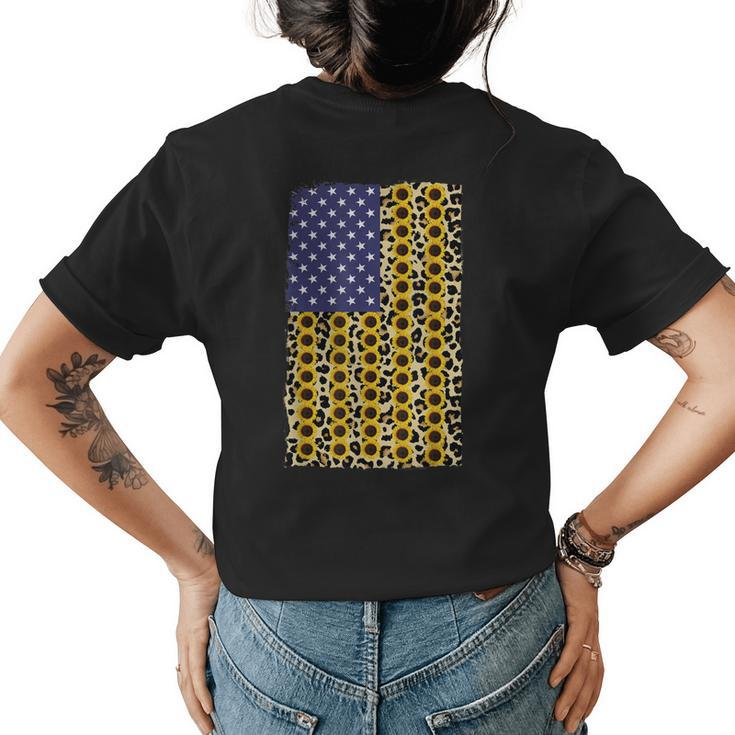 American Flag Leopard Sunflower 4Th Of July  Gifts Womens Back Print T-shirt