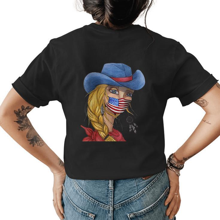 American Promask Usa Cowgirl Wear A Mask Quarantine Funny Womens Back Print T-shirt