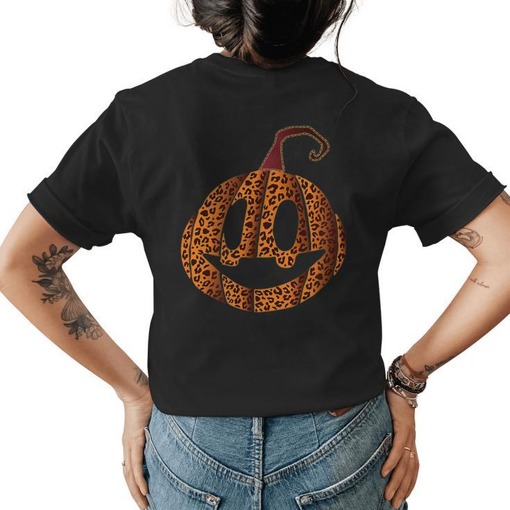 Animal Print Pumpkin Fall & Halloween Leopard Pumpkin Halloween Womens T-shirt Back Print