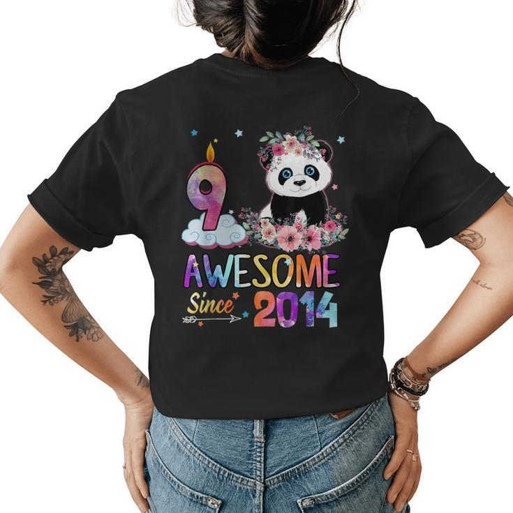 Awesome Since 2014 9Th Birthday 9 Year Old Panda Unicorn  Womens Back Print T-shirt