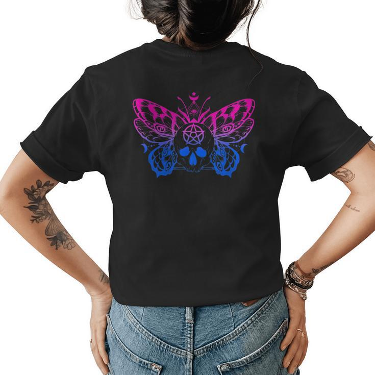 Bisexual Pentagram Pagan Bi Pride Skull Butterfly Goth Witch  Womens Back Print T-shirt