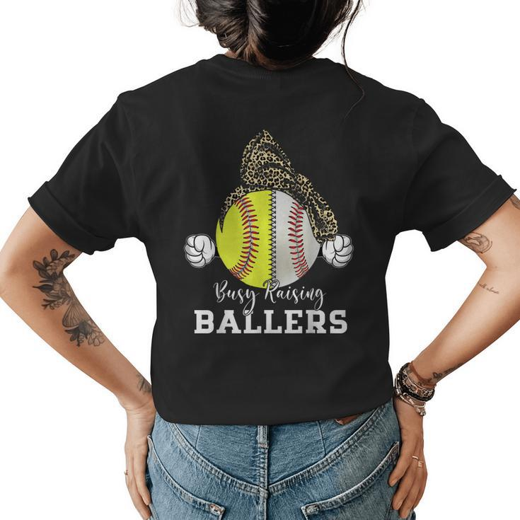 Busy Raising Ballers Baseball Softball Bandana Mom Leopard Womens Back Print T-shirt