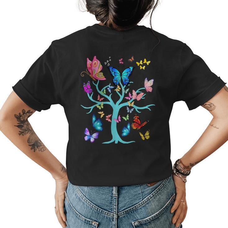 Butterfly Lovers Butterflies Circle Around The Tree Design  Womens Back Print T-shirt
