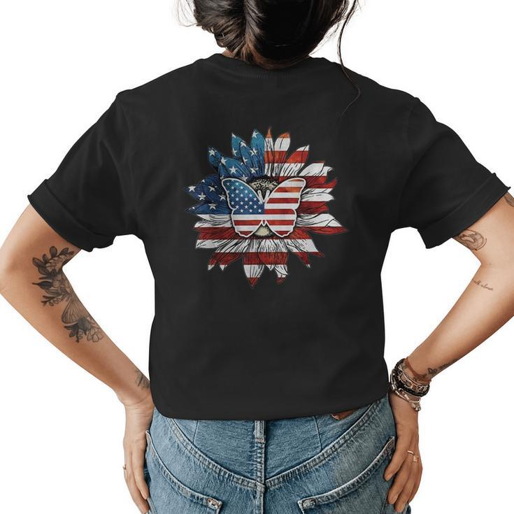 Butterfly Sunflower American Flag Womens Back Print T-shirt