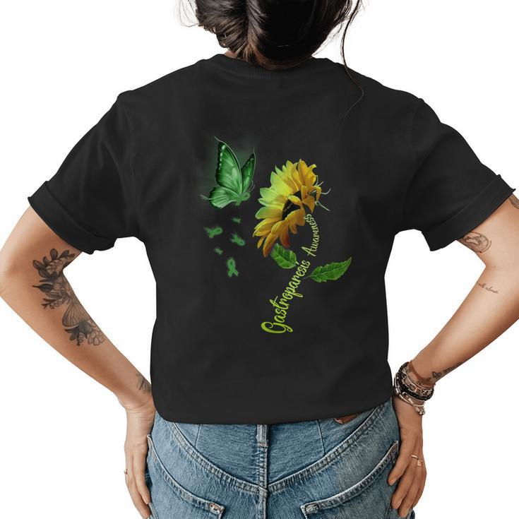 Butterfly Sunflower Gastroparesis Awareness Womens Back Print T-shirt
