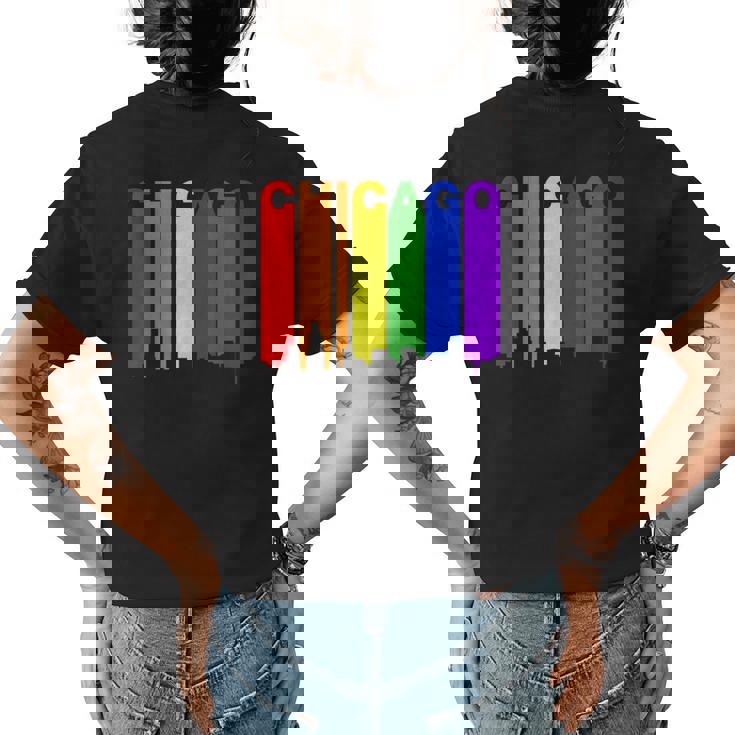 Chicago Illinois Lgbtq Gay Pride Rainbow Skyline  Womens Back Print T-shirt